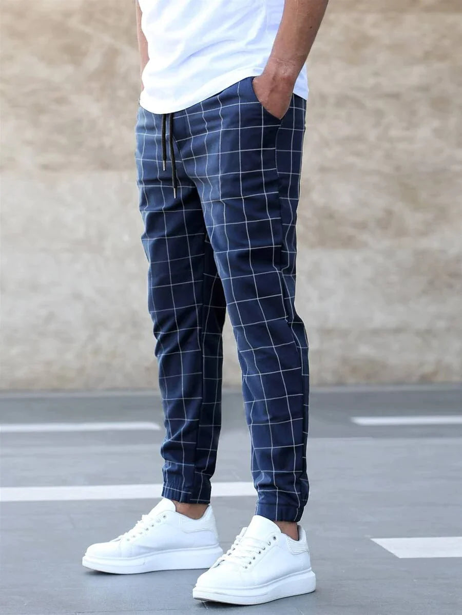 Heren Geruite Chino Broek – Rechte Pasvorm en Enkellang