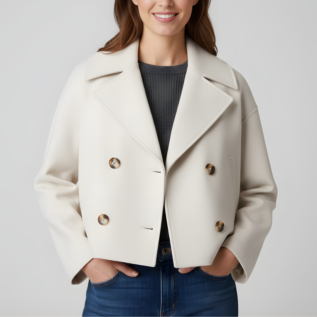 Dames Jas Kort Model Dubbelrij – Elegant & Tijdloos