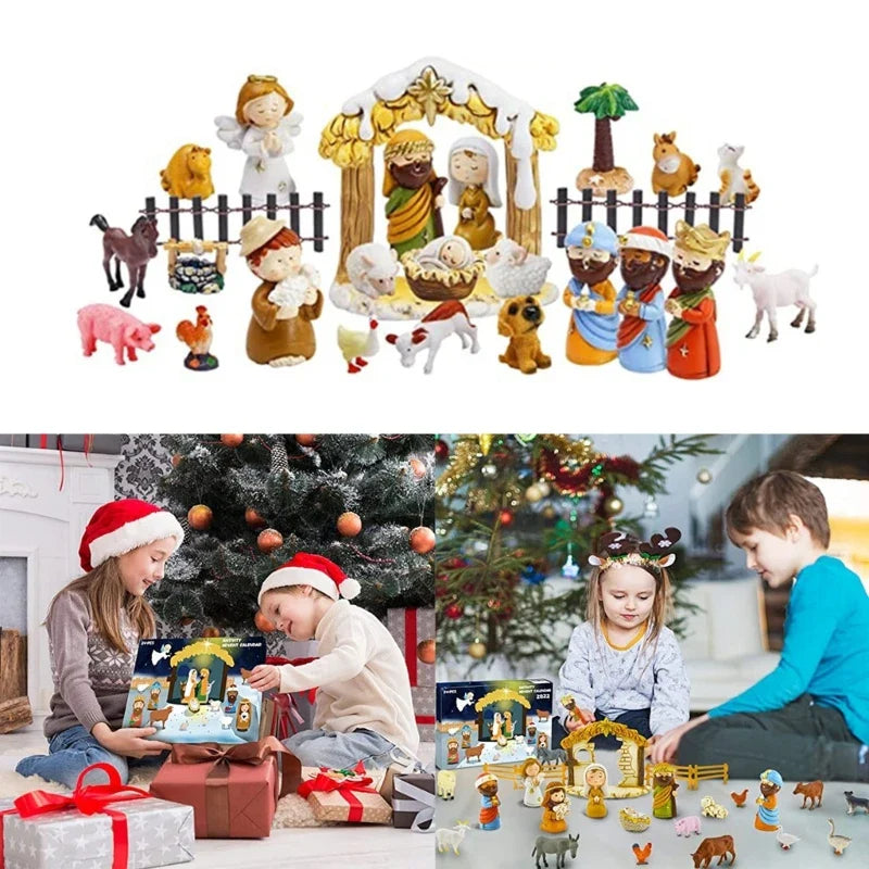 Kerststal Adventskalender – 25 Figuren & Mini Kerstset voor Kinderen