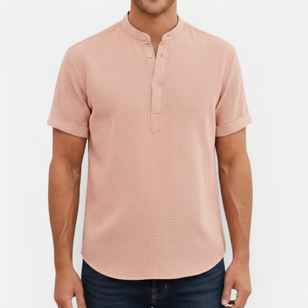 Herenoverhemd met Korte Mouwen en Henley Kraag