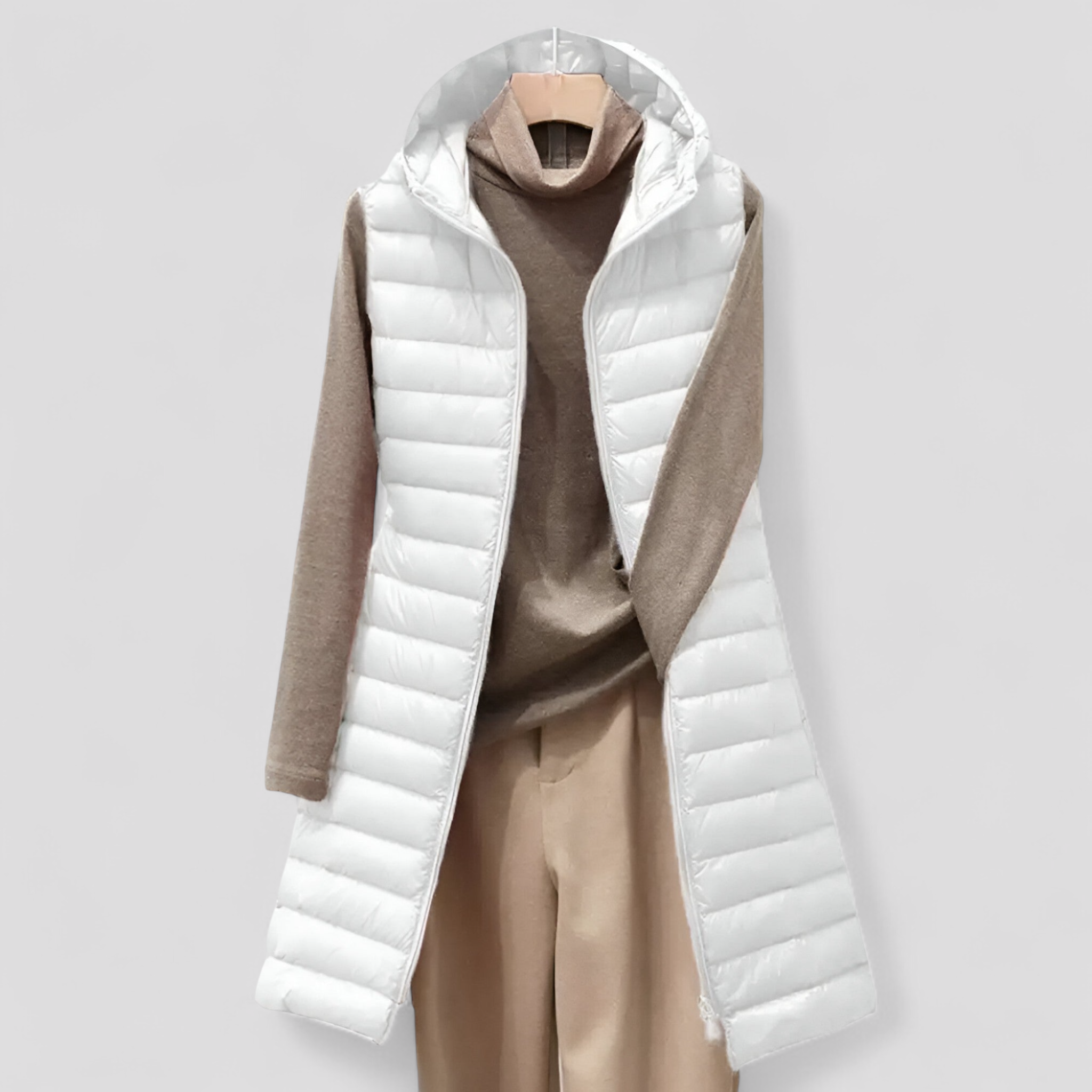 Lange Gewatteerde Damesbodywarmer – Stijlvol Mouwloos Winterdesign