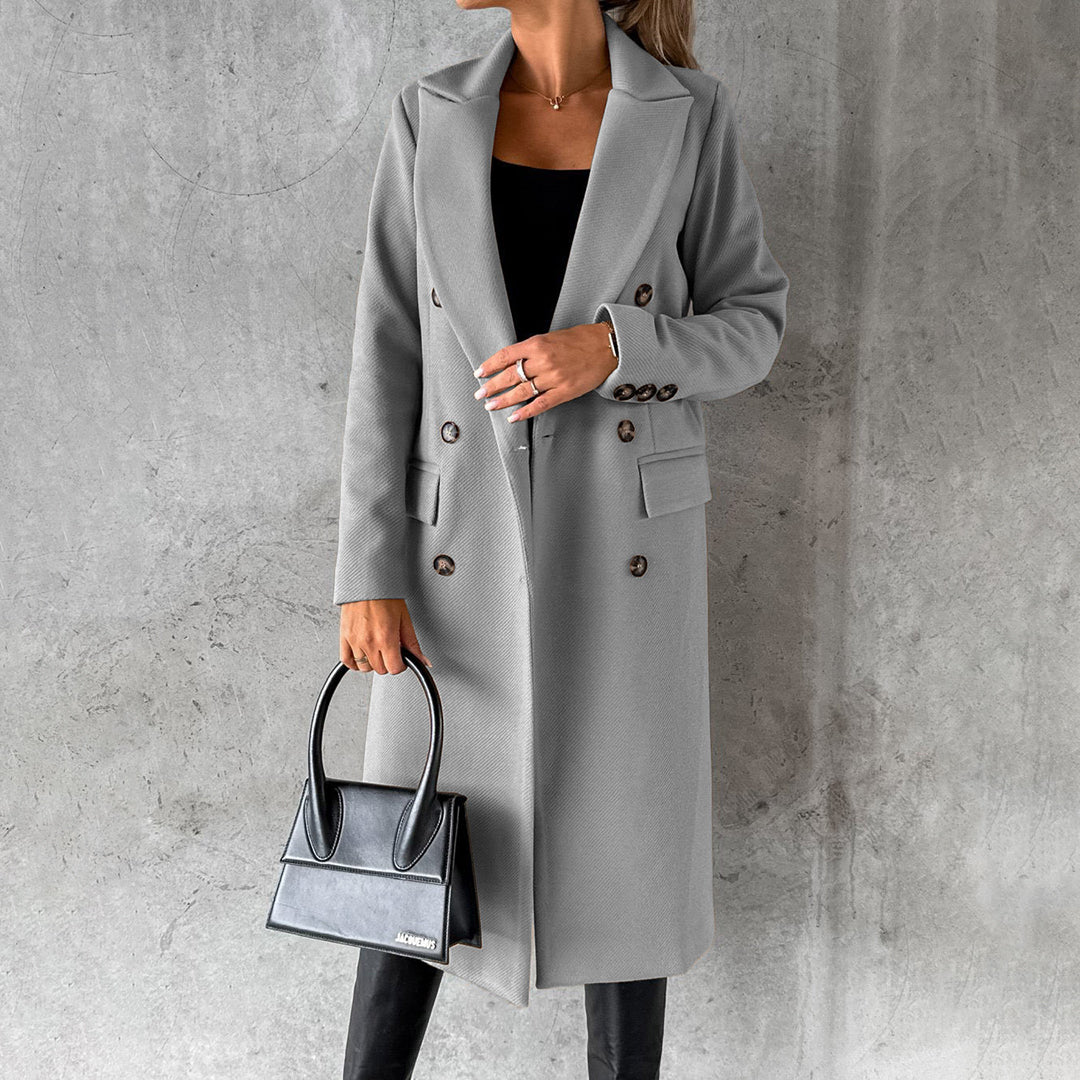 Elegante dames herfstjas met dubbele knoopsluiting en wollenmix