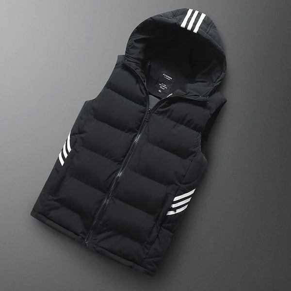 Heren gewatteerde bodywarmer met capuchon en rits – lichtgewicht