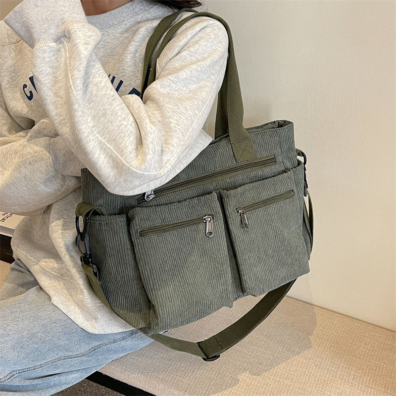 Corduroy Schoudertas Dames – Ruime Shopper met Ritssluiting