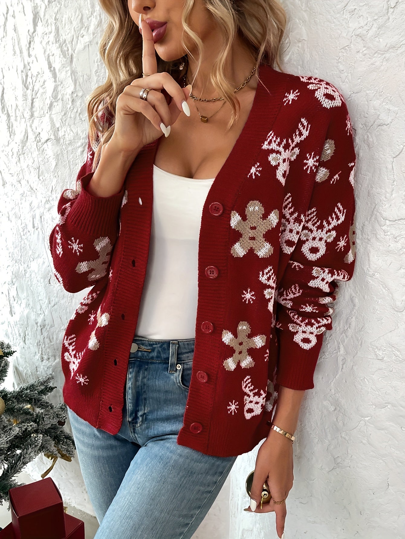 Kerst Cardigan voor Dames – Gebreid Vest met Winterse Print
