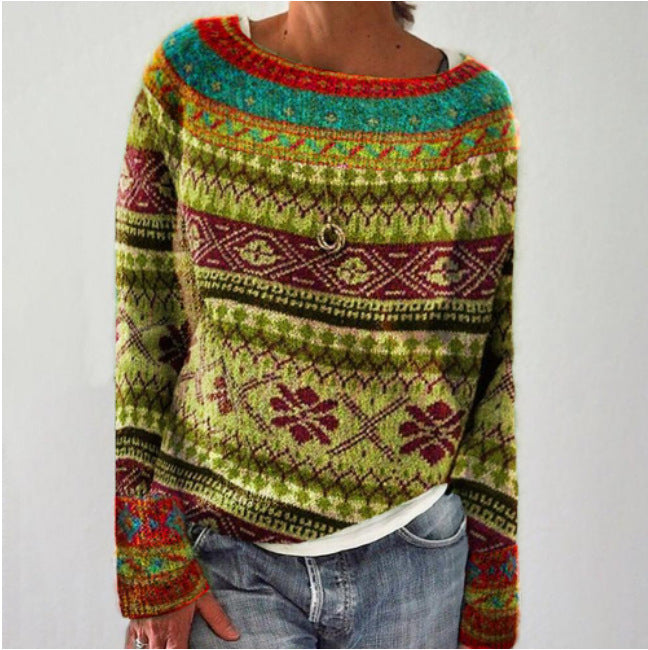 Dames gebreide retro trui voor herfst en winter-mezamstore.nl