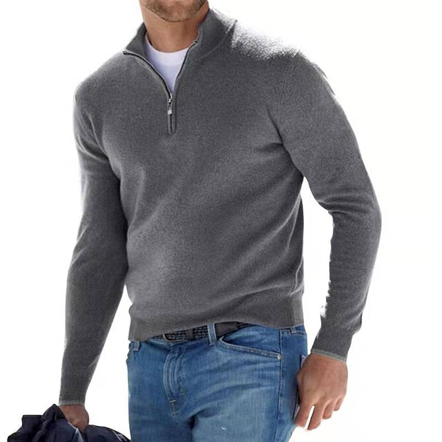 Heren Pullover - Zachte Trui met Rits en V-Hals