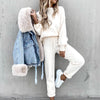 Dames huispak zacht 2-delig coltrui met hoge taille broek loungewear