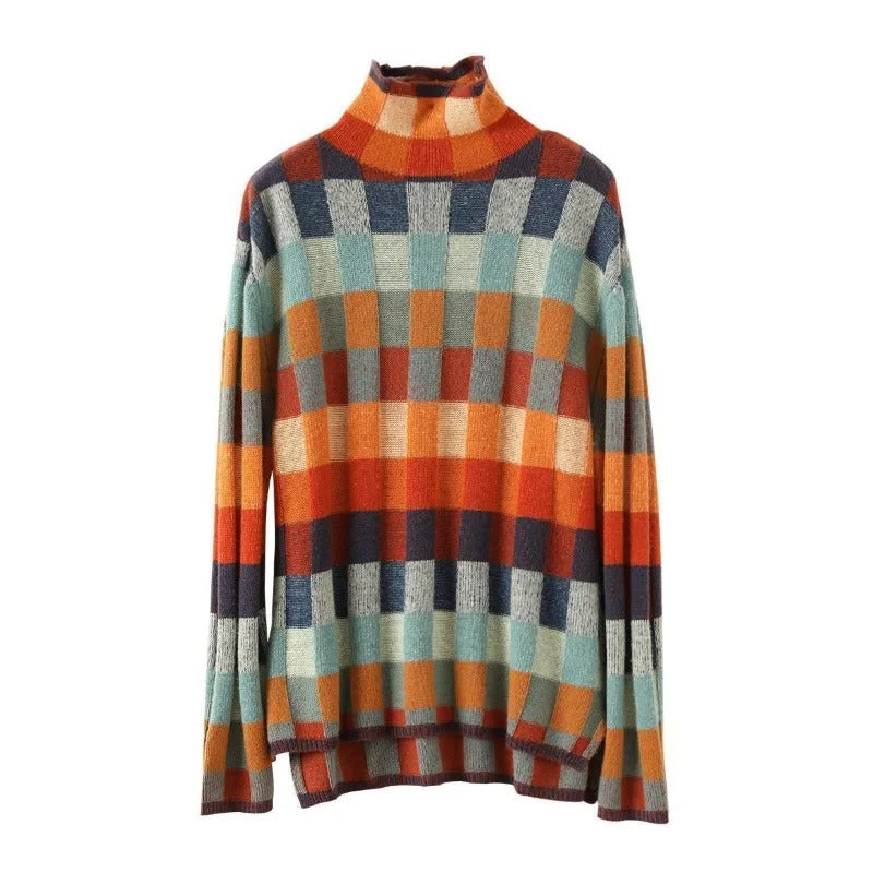 Dames Geruite Trui – Kleurrijke Comfort Sweater met Uniek Design