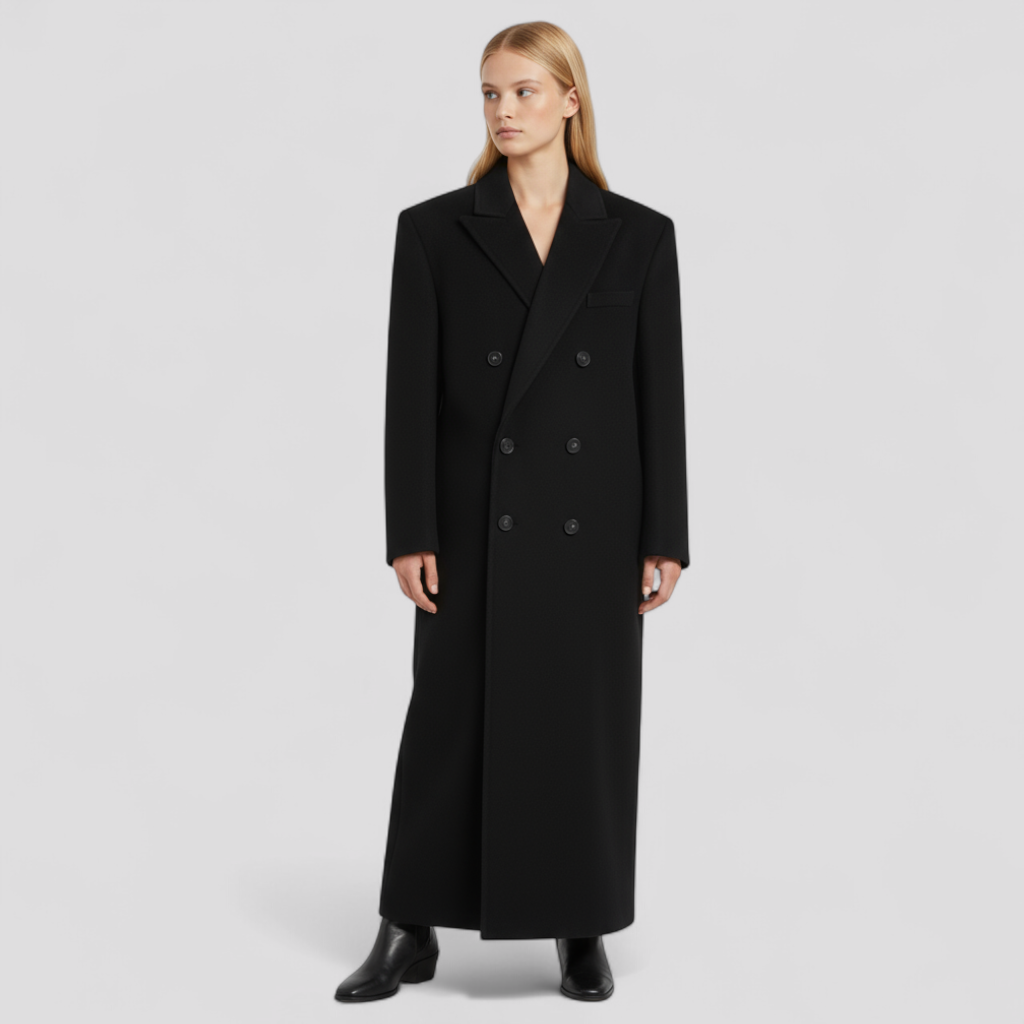 Lange Damesmantel – Tijdloze Elegantie met Dubbele Sluiting