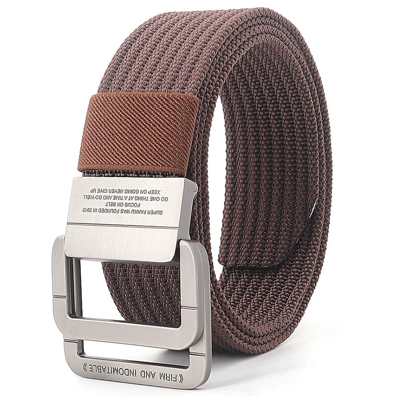 Unisex Canvas Riem met Dubbele Metalen Ring Gesp - Verstelbare Gestreepte Tailleband