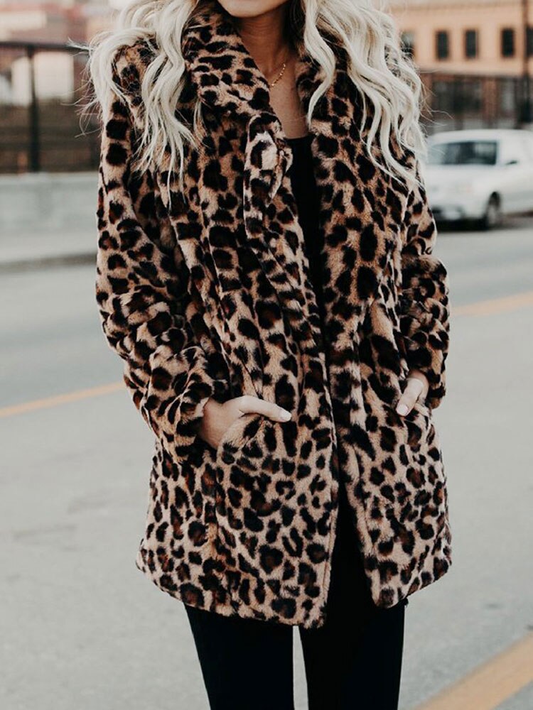 Dames Leopard Print Jas – Modieuze Lange Wintercoat