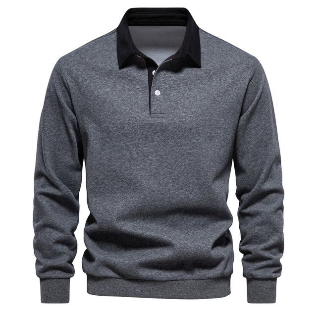 Elegant Heren Langarm Polo Shirt met Klassieke Kraag