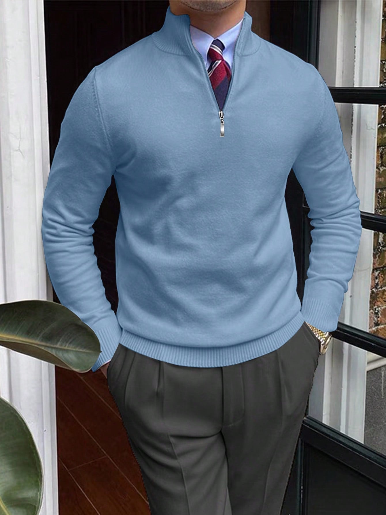 Heren Halve Rits Trui – Klassieke Gebreide Sweater voor Winter