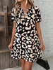 Elegante Luipaardprint Midi Zomerjurk met V-Hals en Korte Mouwen