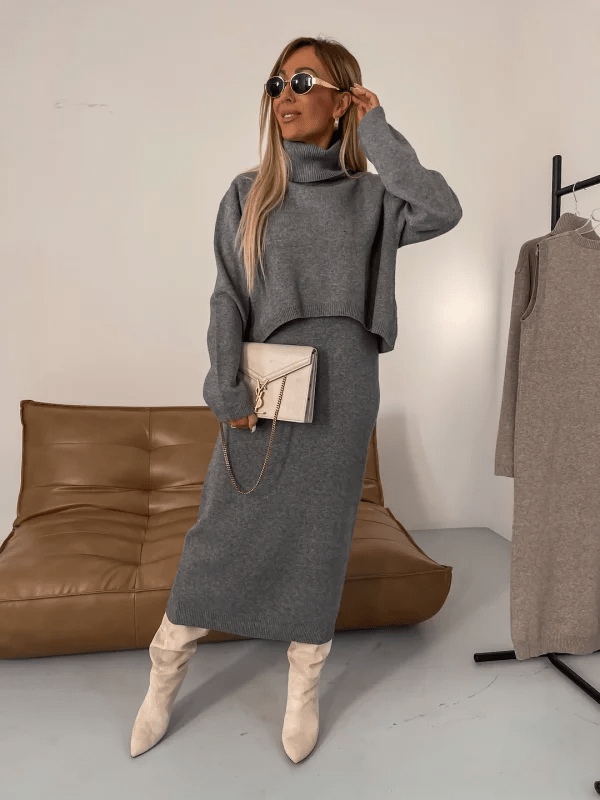 Rollneck Trui en Jurk Set voor Veelzijdige Looks