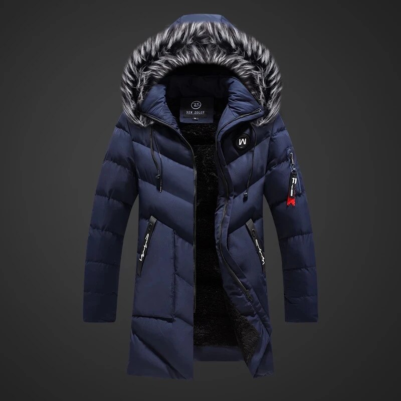 Heren Lange Winterjas met Capuchon en Faux Fur Kraag