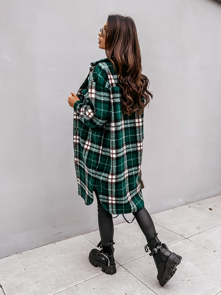 Lange Dames Jas Oversized Geruit – Warme Winterjas in 4 Kleuren