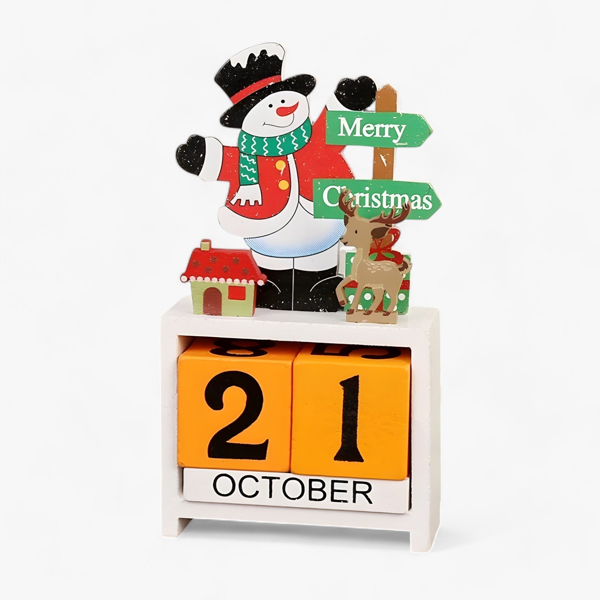 Houten Kerst Blokkalender – Decoratieve Datumklok met Winterfiguren