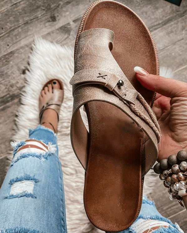 Orthopedische Leren Dames Slippers met Verstelbare Bandjes