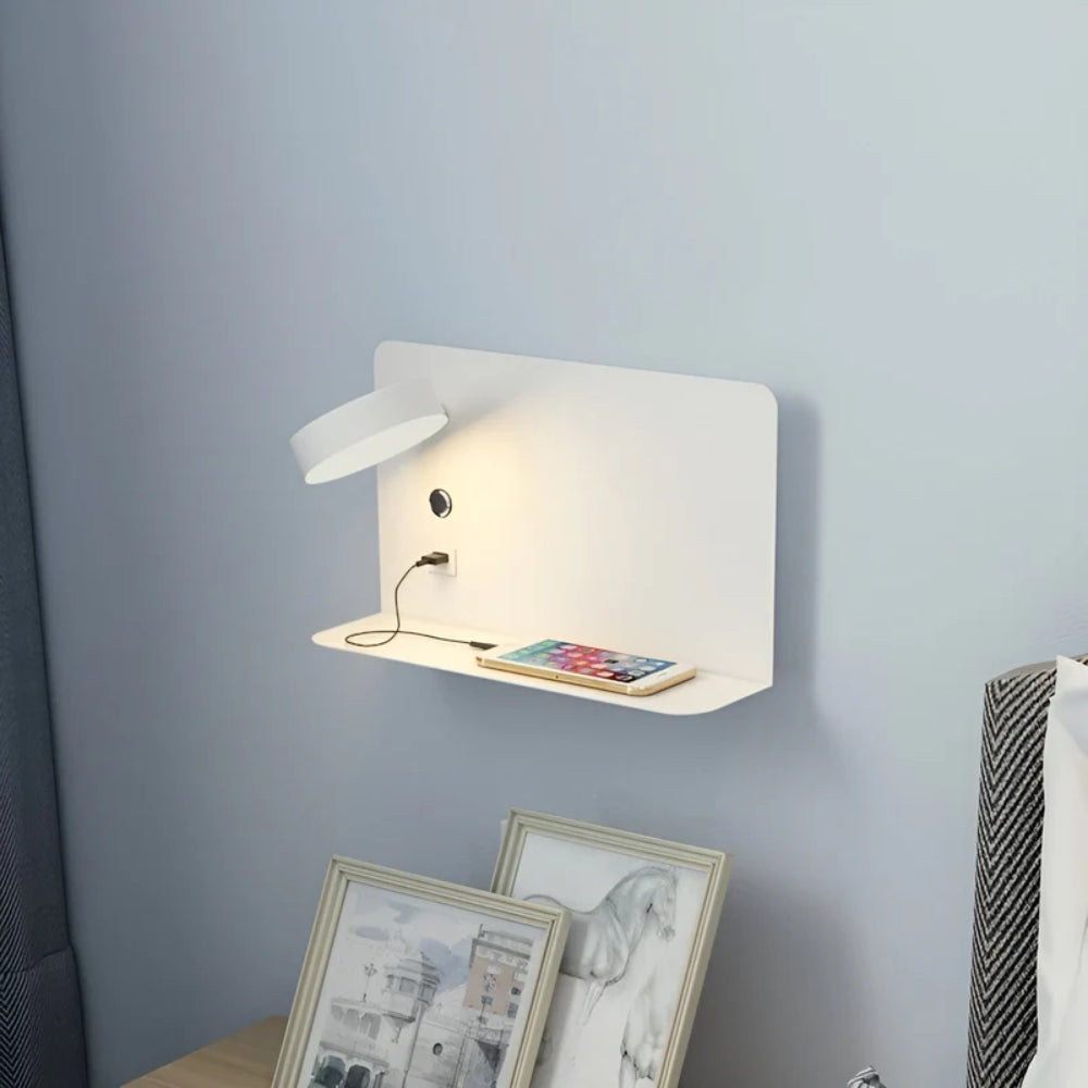 Moderne Wandlamp met Plank & USB-Oplaadfunctie voor Slaapkamer