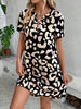 Elegante Luipaardprint Midi Zomerjurk met V-Hals en Korte Mouwen