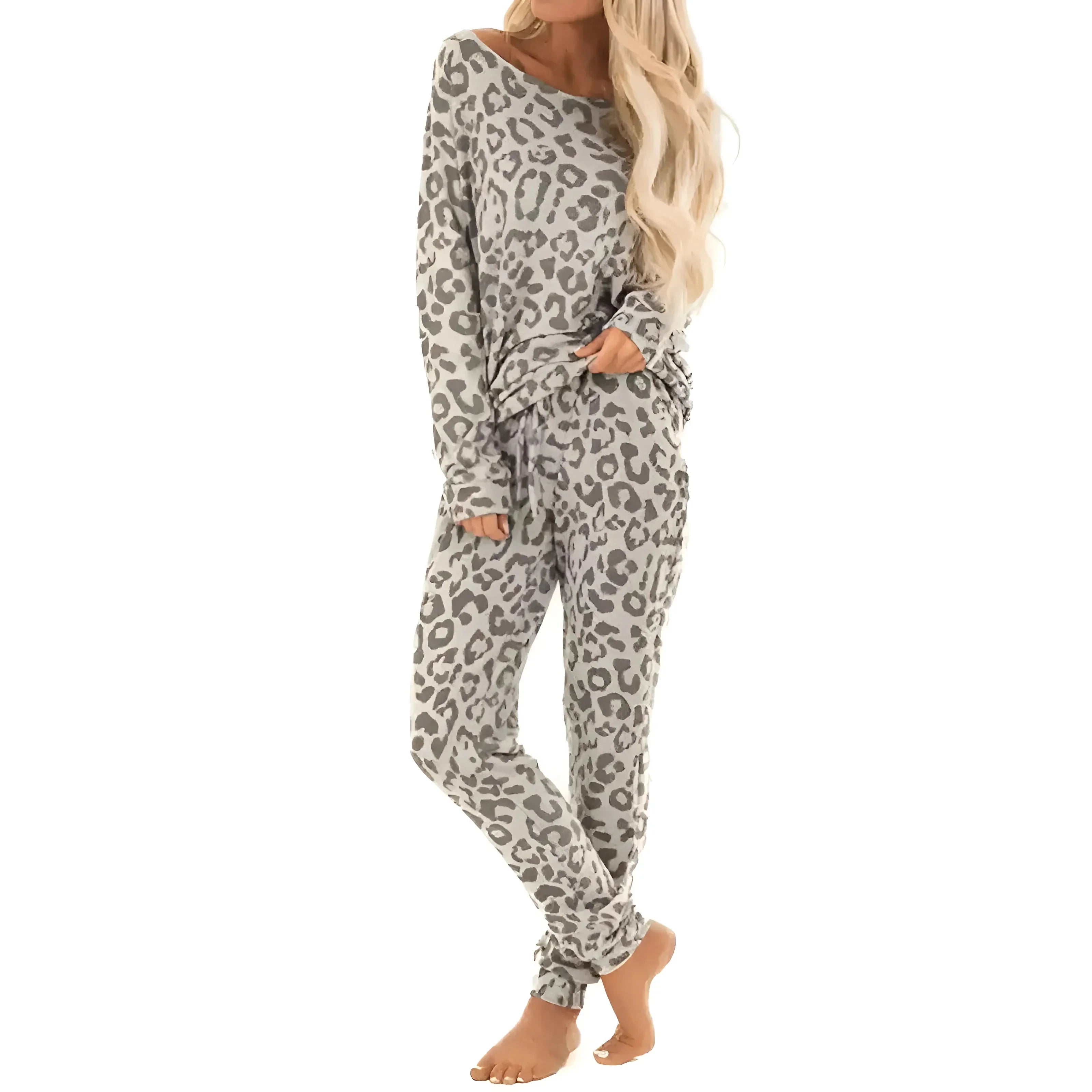Dames Leoparden Pyjama Set met Lange Mouwen en Broek-mezamstore.nl