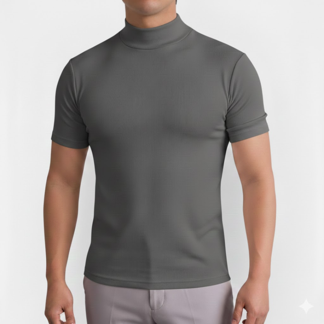 Heren Slim Fit T-Shirt Hoge Kraag – Modern & Comfort