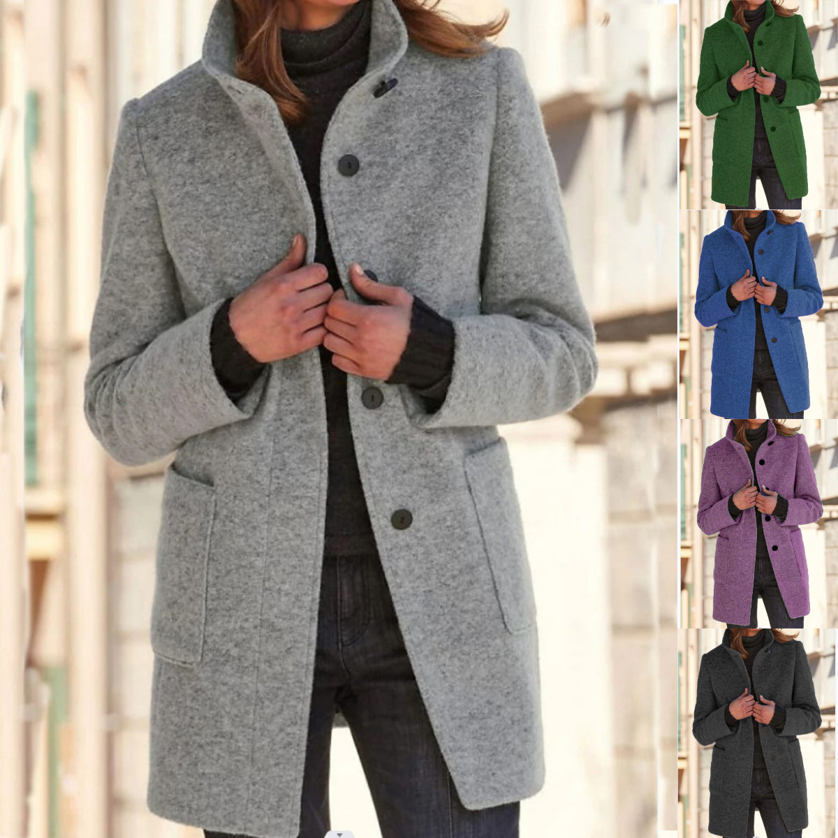 Dames Klassieke Winterjas – Retro Stijl met Knoopsluiting