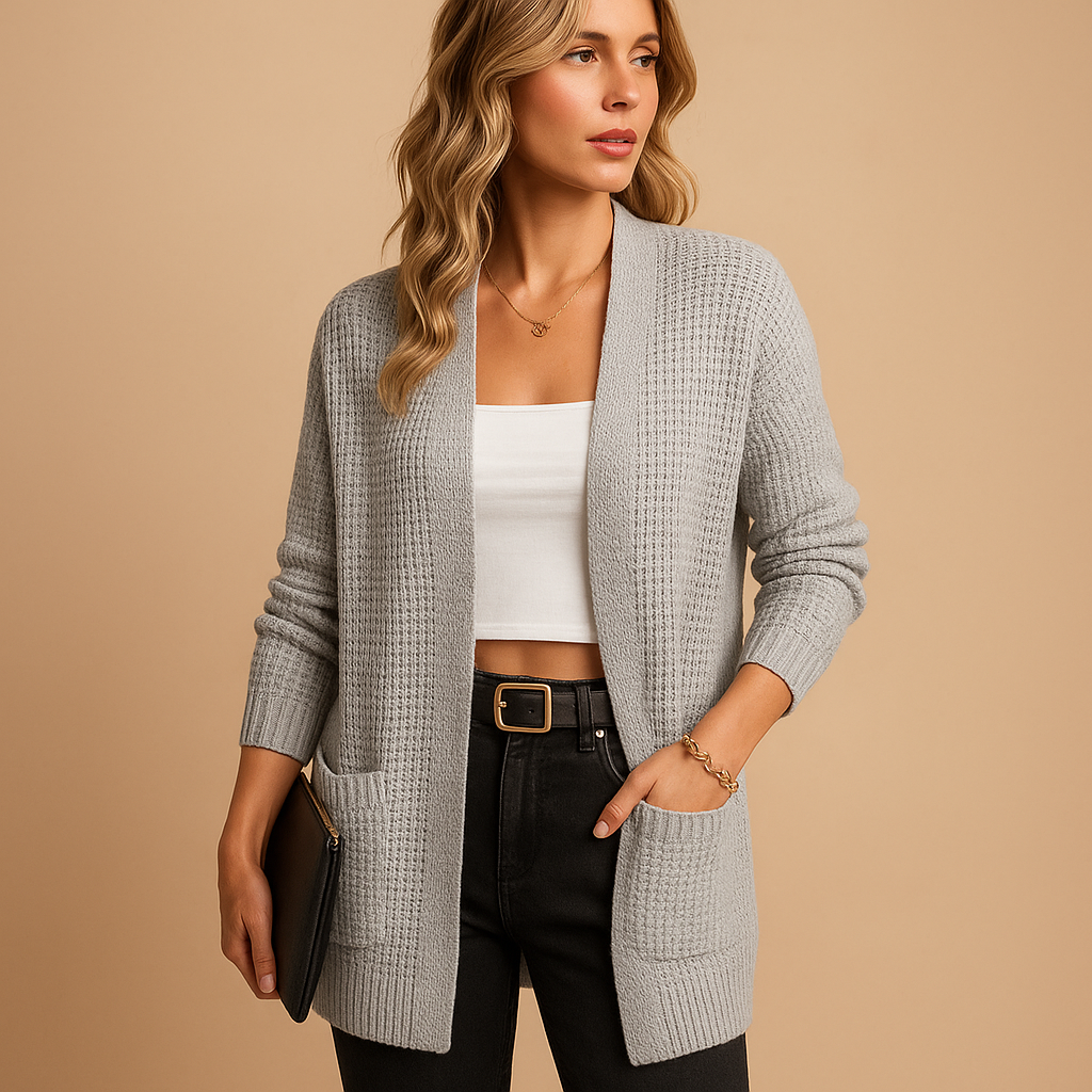 Lang dames vest met V-hals en zakken voor dagelijks comfort