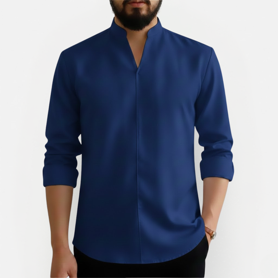 Heren Slim Fit Overhemd V-Hals – Kreukarm & Modern