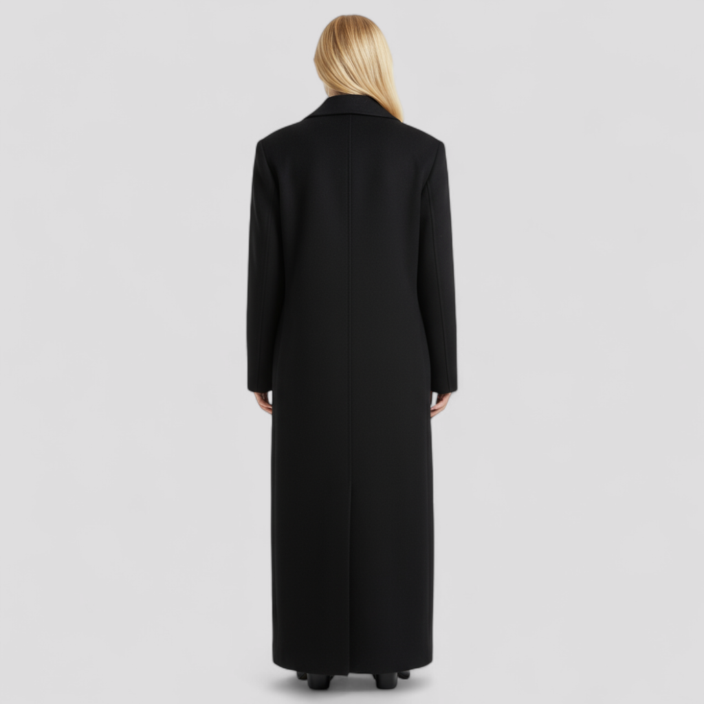 Lange Damesmantel – Tijdloze Elegantie met Dubbele Sluiting