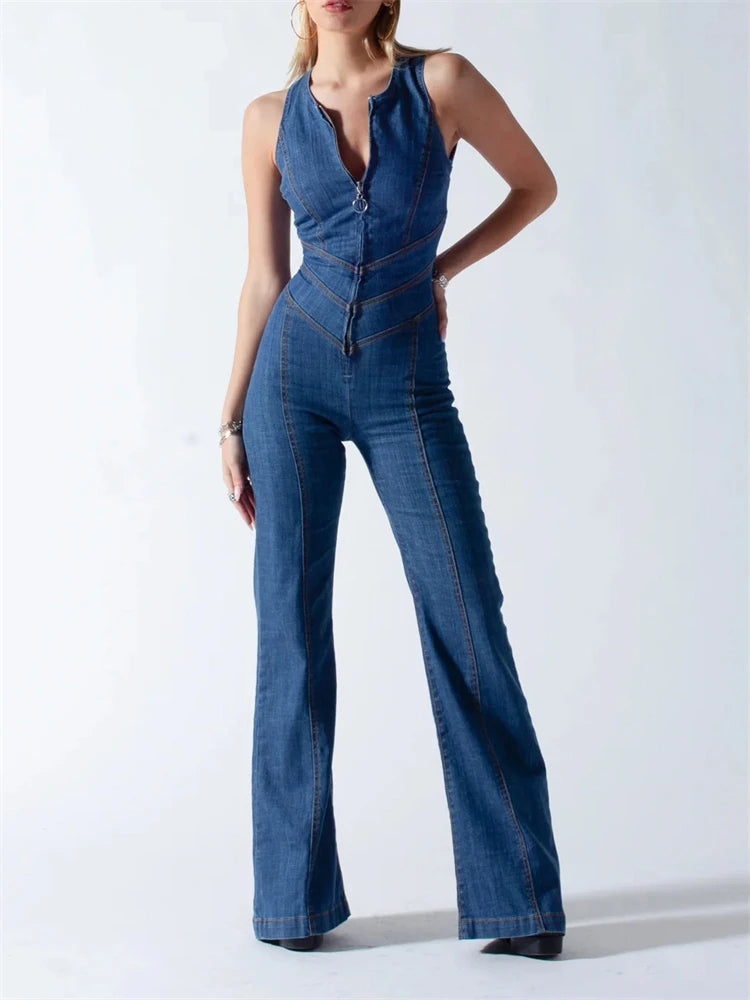 Backless Hartvormige Denim Jumpsuit voor Dames