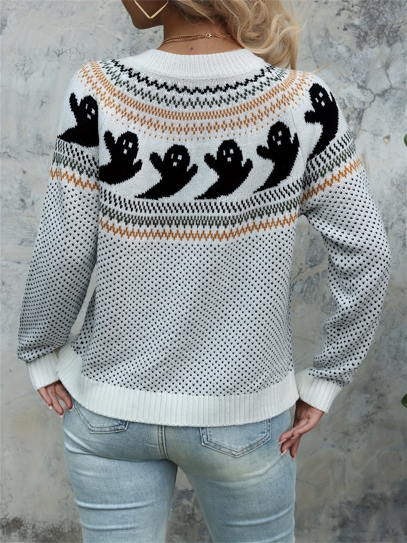 Halloween Strickjacke met Geistermotief - Comfortabel en Stijlvol-mezamstore.nl