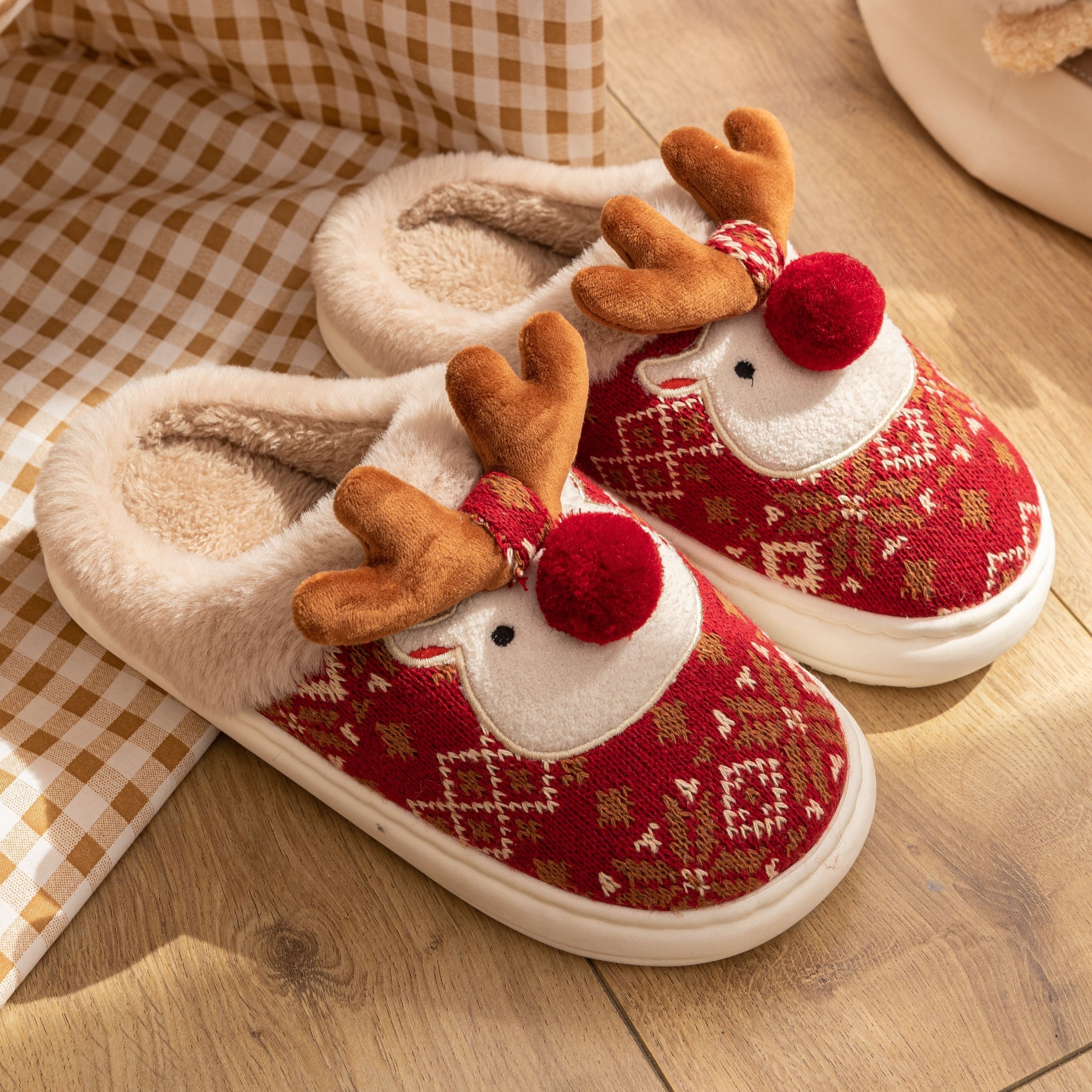 Kerst Rendier Pantoffels voor Dames – Warme Winter Slippers