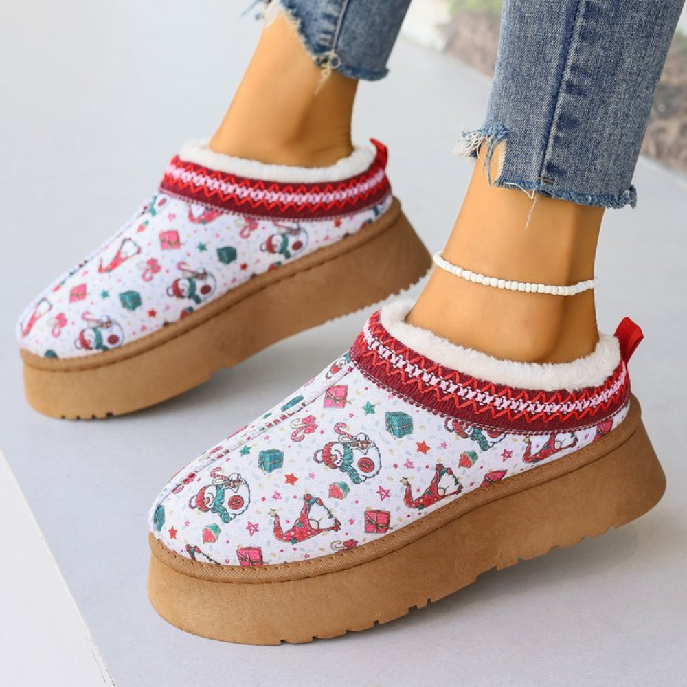 Dames Kerstsloffen – Warme Winterpantoffels met Feestelijke Print
