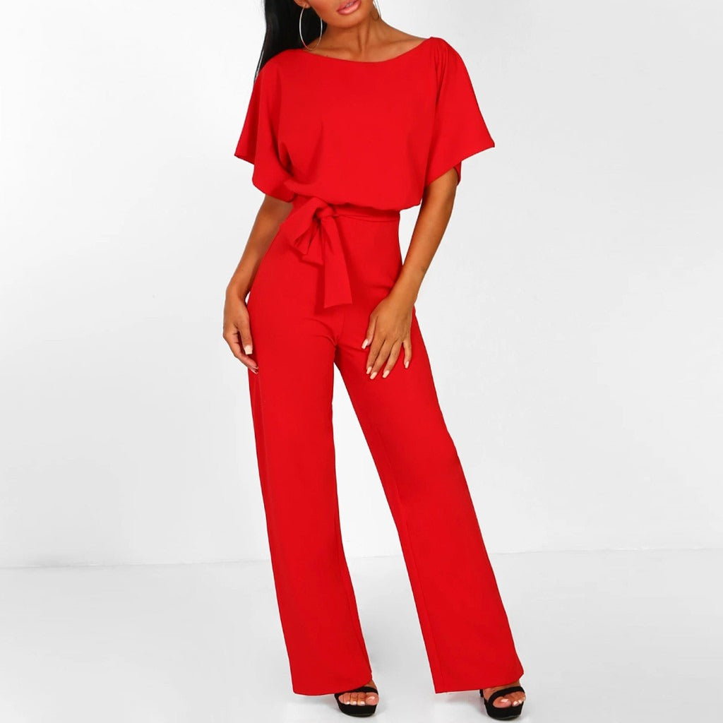 Dames Elegante Jumpsuit – Wijde Pijpen & Ceintuur Taille