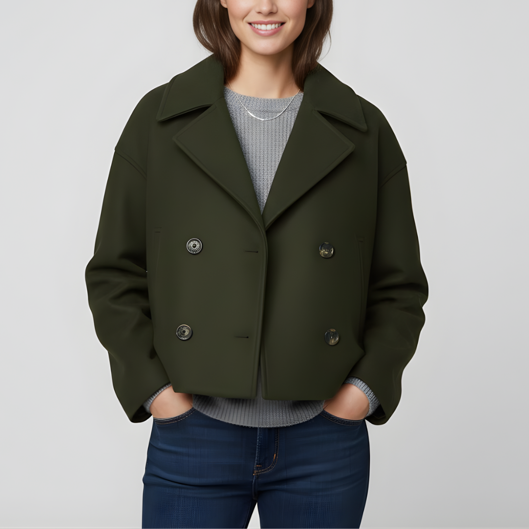 Dames Jas Kort Model Dubbelrij – Elegant & Tijdloos