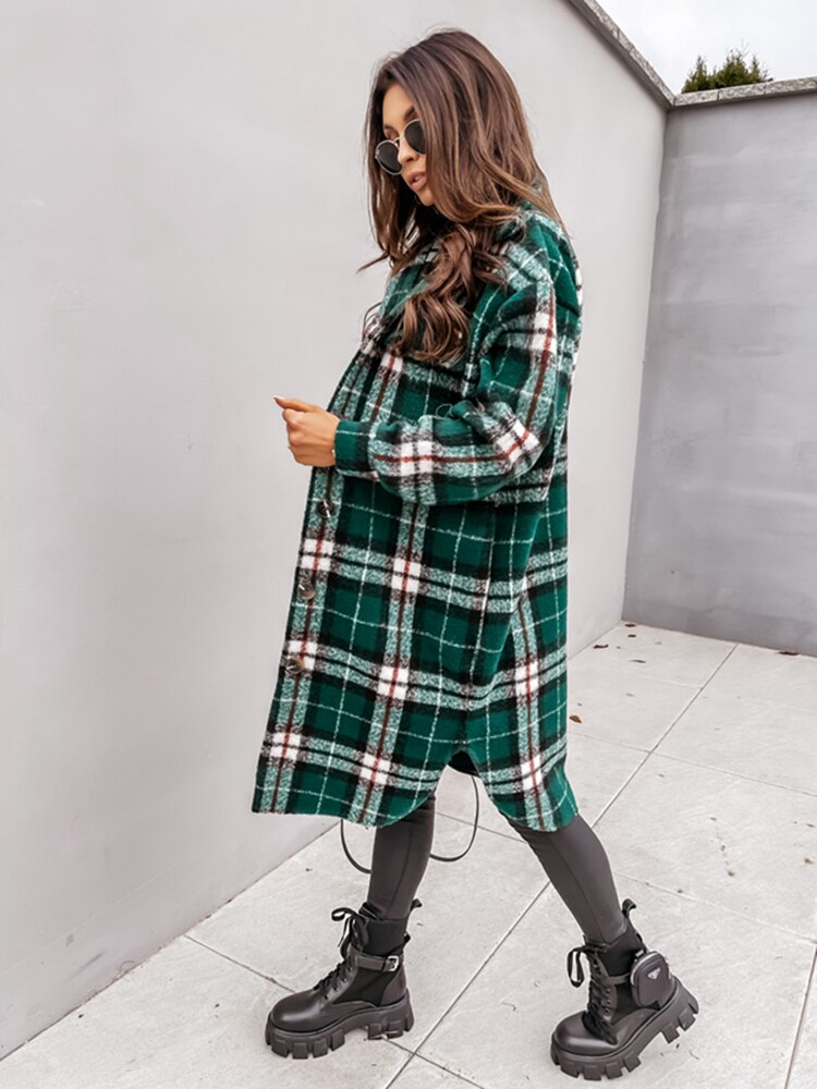 Lange Dames Jas Oversized Geruit – Warme Winterjas in 4 Kleuren