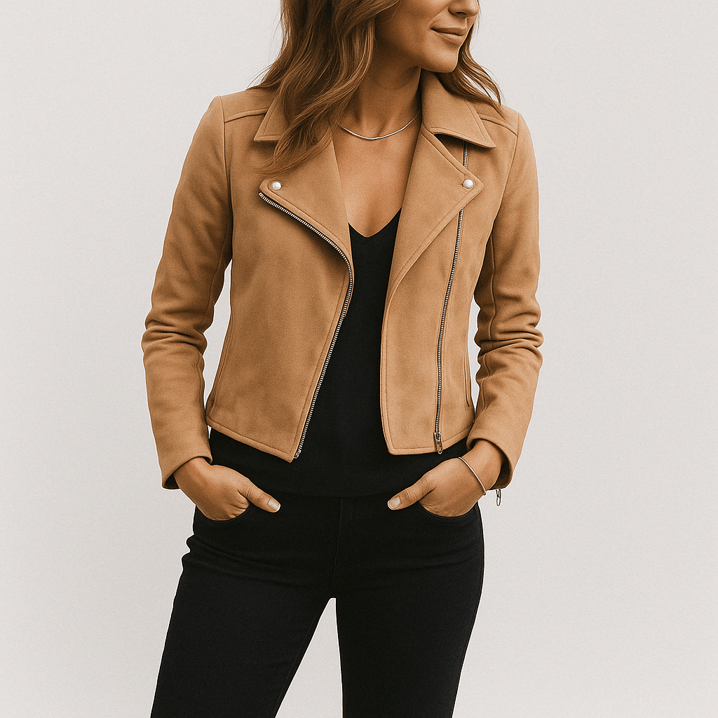 Dames Bikerjack – Stijlvolle Jas van Imitatie Suède in Wildlederlook