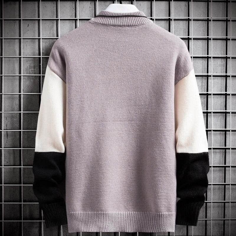 Warme Zachte Patchwork Trui Slim Fit Ronde Hals