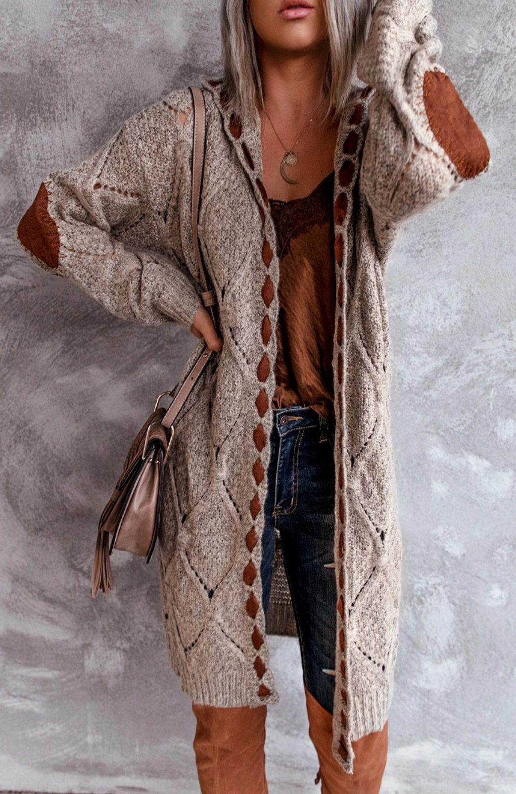 Lang Grof Gebreid Dames Vest met Capuchon – Oversized