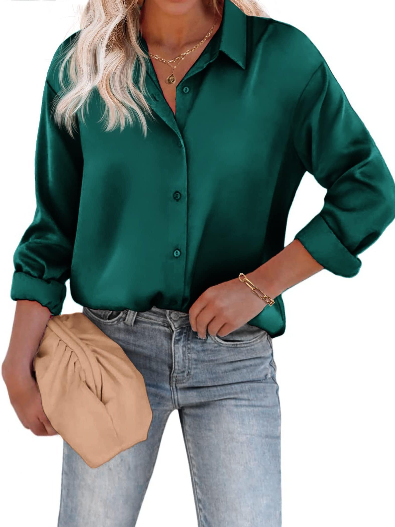 Casual Satijnen Blouse met Knoopsluiting en Lange Mouwen