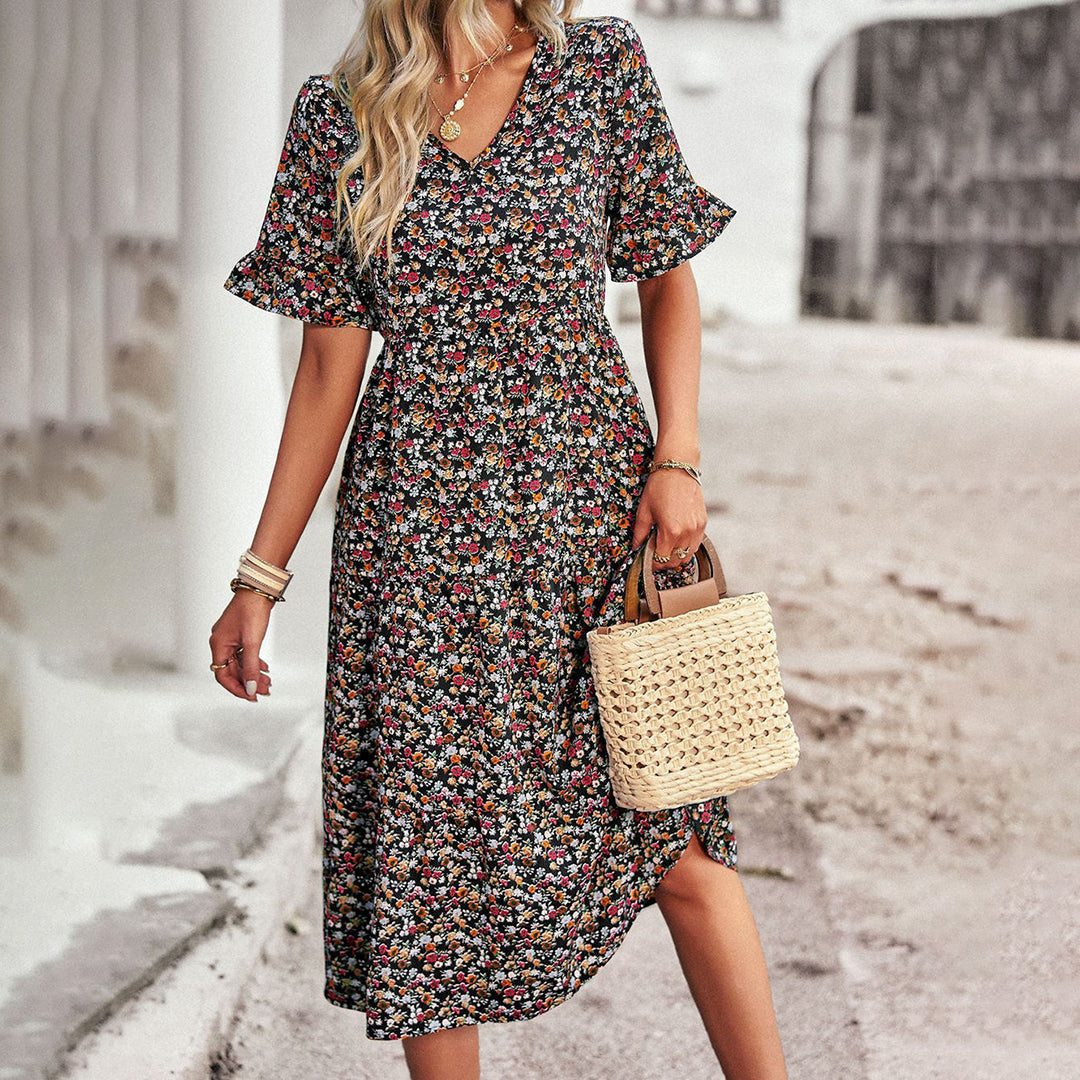 Zomerjurk Bloemenprint Luchtig Licht Getailleerd Dames Casual