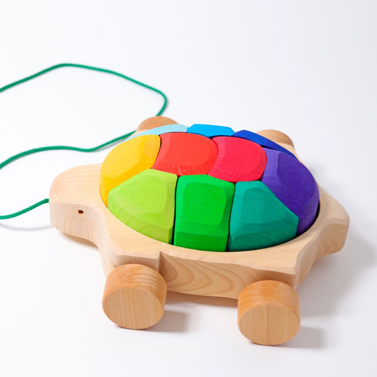 Kleurrijk Houten Nachziehtier Schildkröte met Puzzle-mezamstore.nl