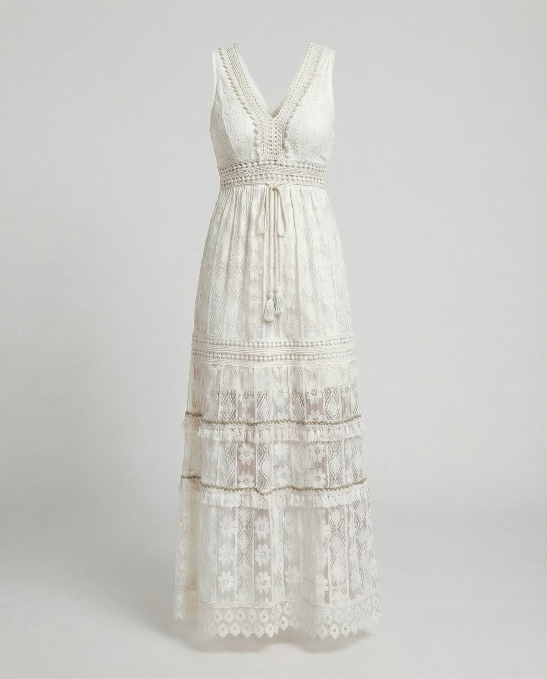 Maxi Jurk Boho V Hals Kantdetails Mouwloos Dames Zomer