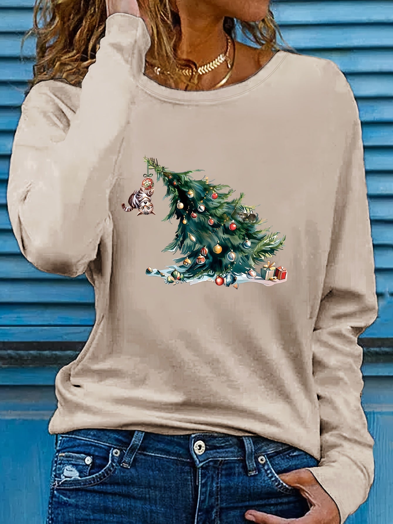 Dames Kersttrui met Hond en Boom – Winter Sweater