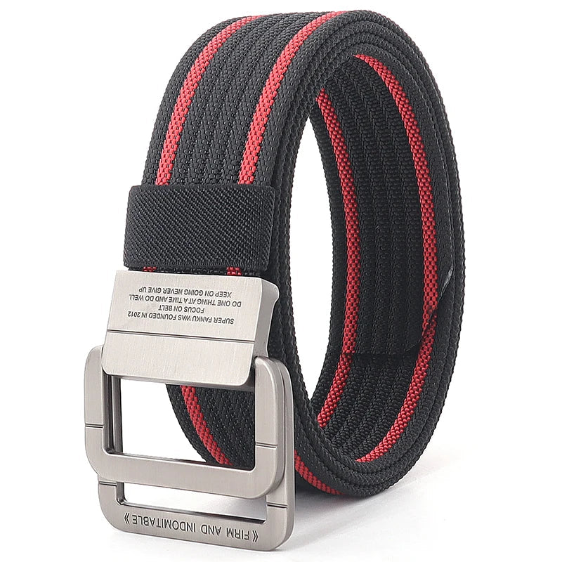 Unisex Canvas Riem met Dubbele Metalen Ring Gesp - Verstelbare Gestreepte Tailleband