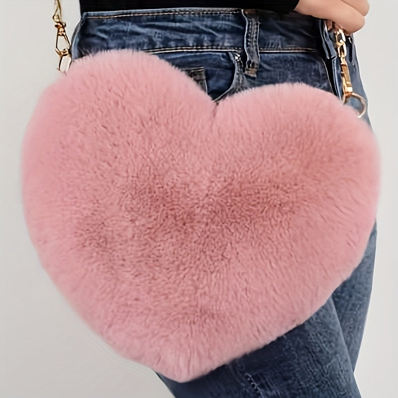 Pluizige Hart Schoudertas voor Dames – Zachte Winter Handtas
