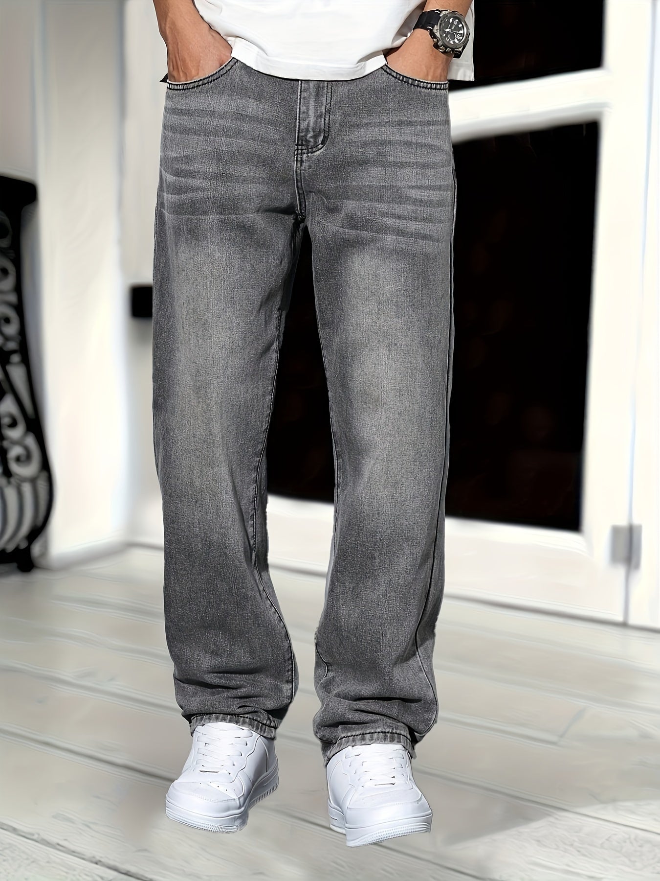 Heren Relaxed Fit Jeans – Grijze Denim Broek met Casual Stijl